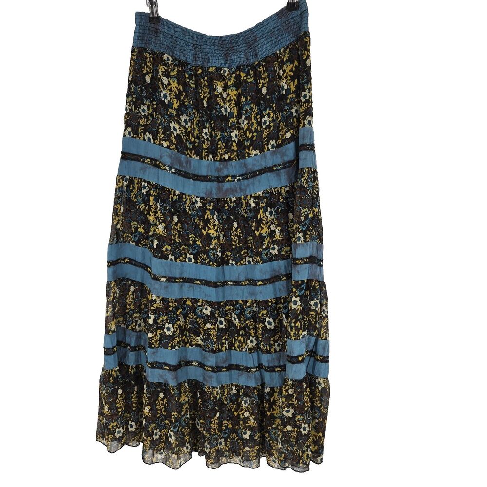 Multiples Boho Tiered Smocked Waist Maxi Skirt Medium